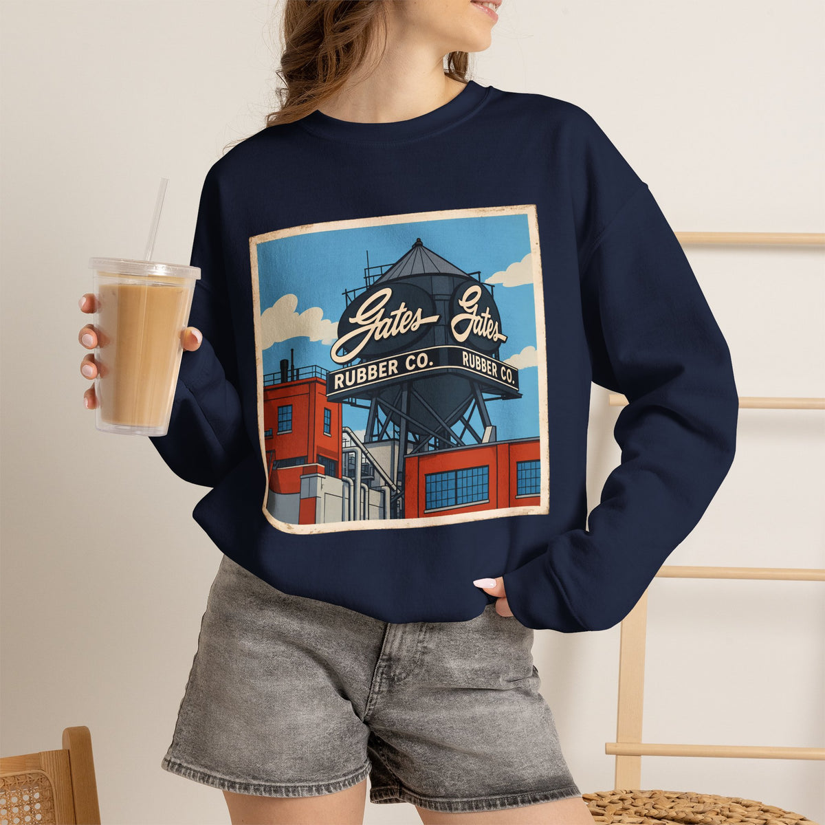 Gate's Rubber Company water tower - cartoon style | Native303 Sweatshirt