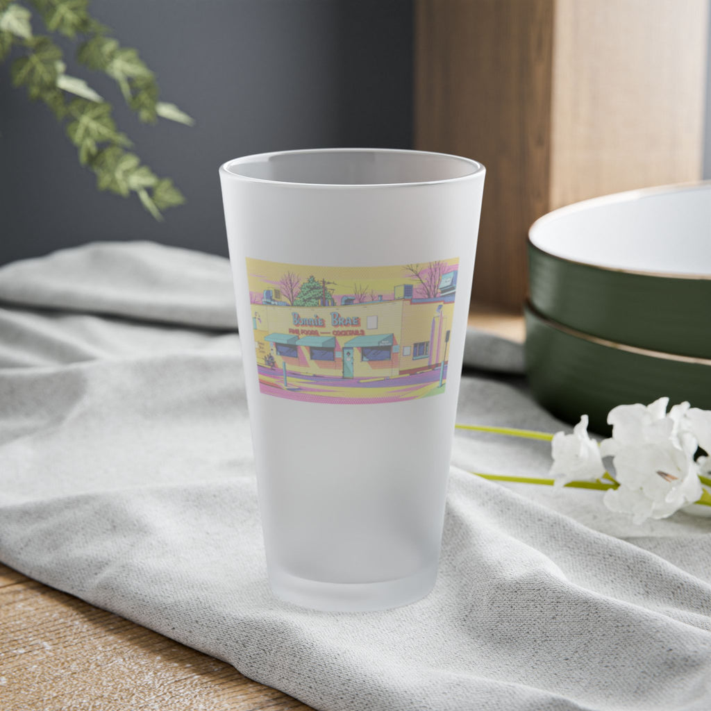 Bonnie Brae Tavern - comic pop art style Frosted Pint Glass 16oz