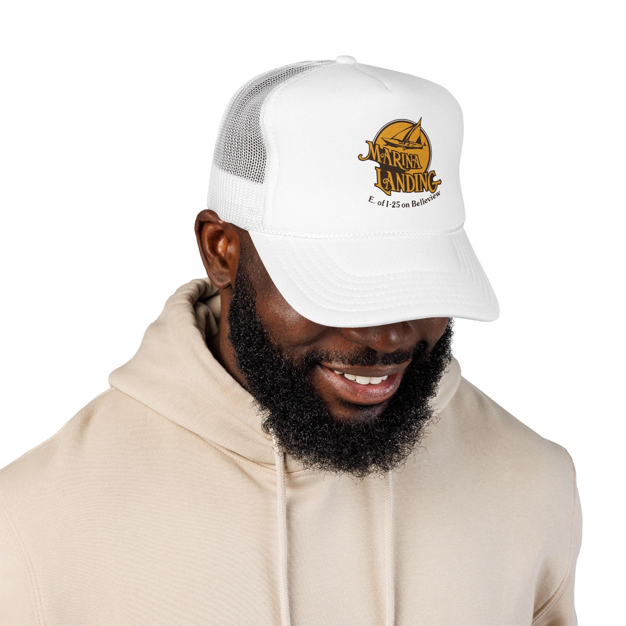 Marina Landing Trucker Hat — Vintage Sailboat Foam Cap