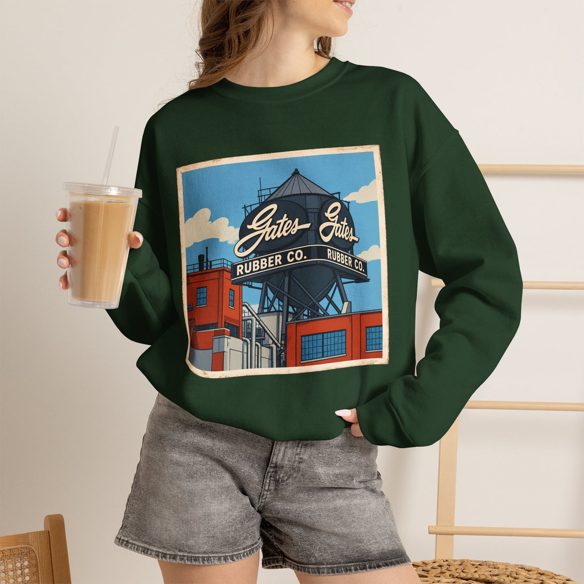 Gate's Rubber Company water tower - cartoon style | Native303 Sweatshirt