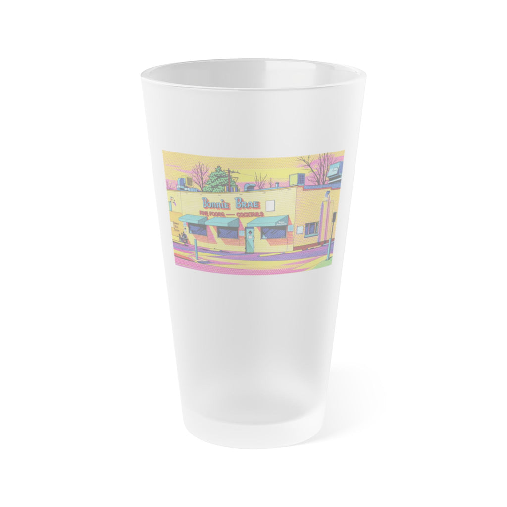 Bonnie Brae Tavern - comic pop art style Frosted Pint Glass 16oz