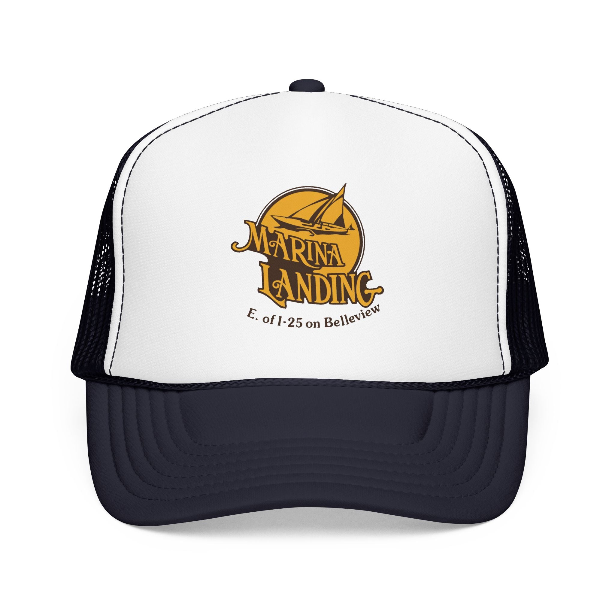 Marina Landing Trucker Hat — Vintage Sailboat Foam Cap