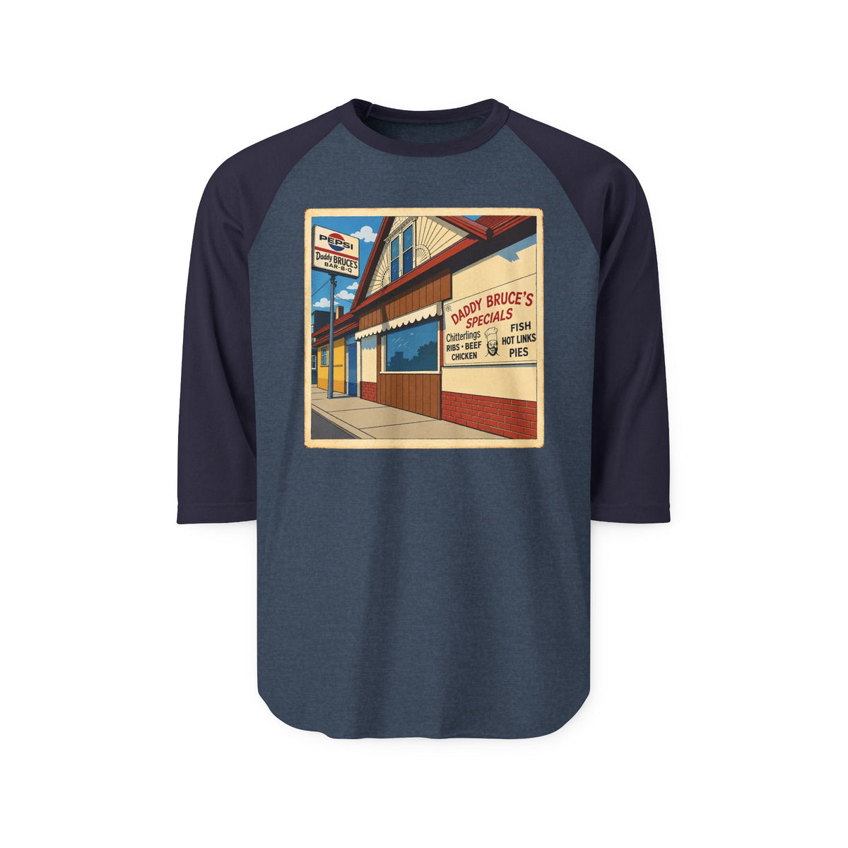DADDY BRUCE'S BAR B Q | Retro Baseball Tee
