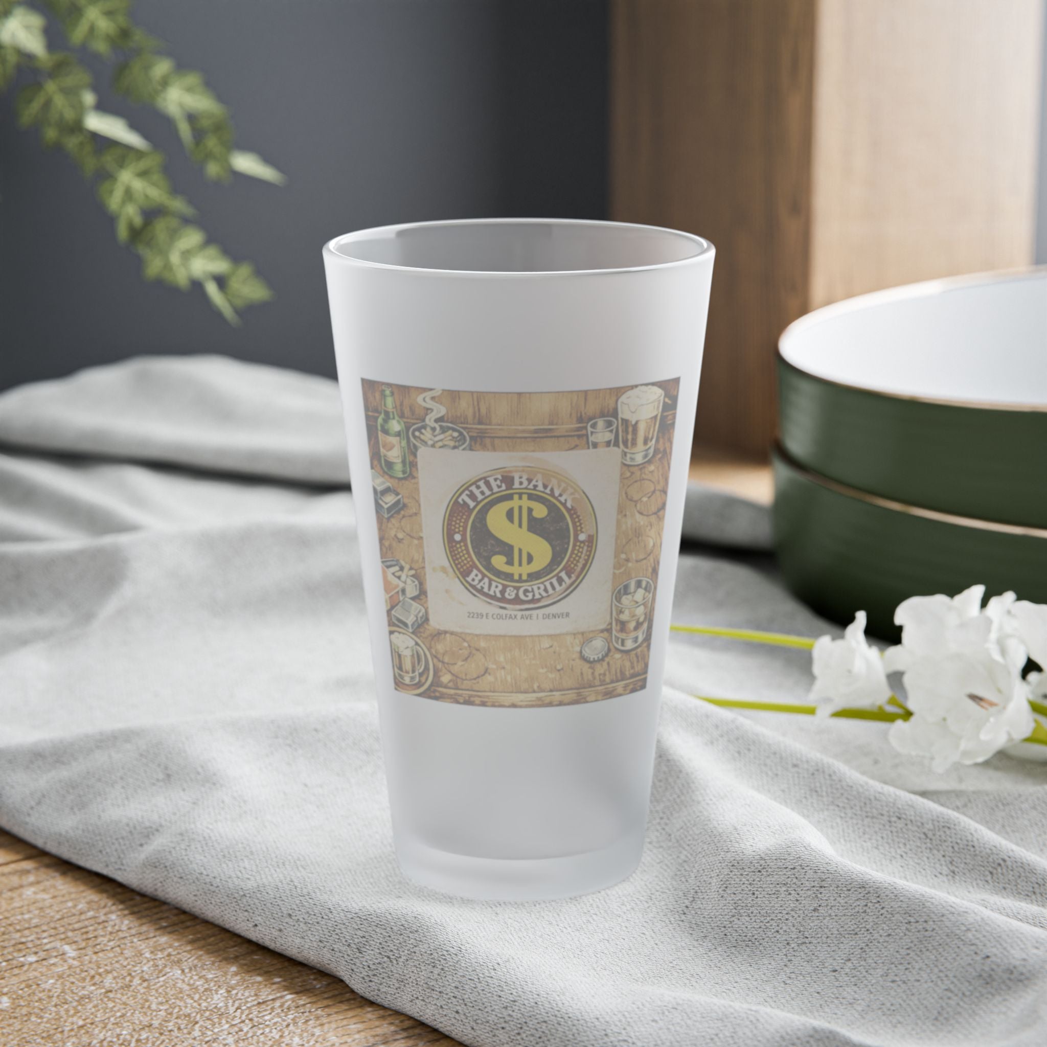 THE BANK | Frosted Pint Glass 16oz