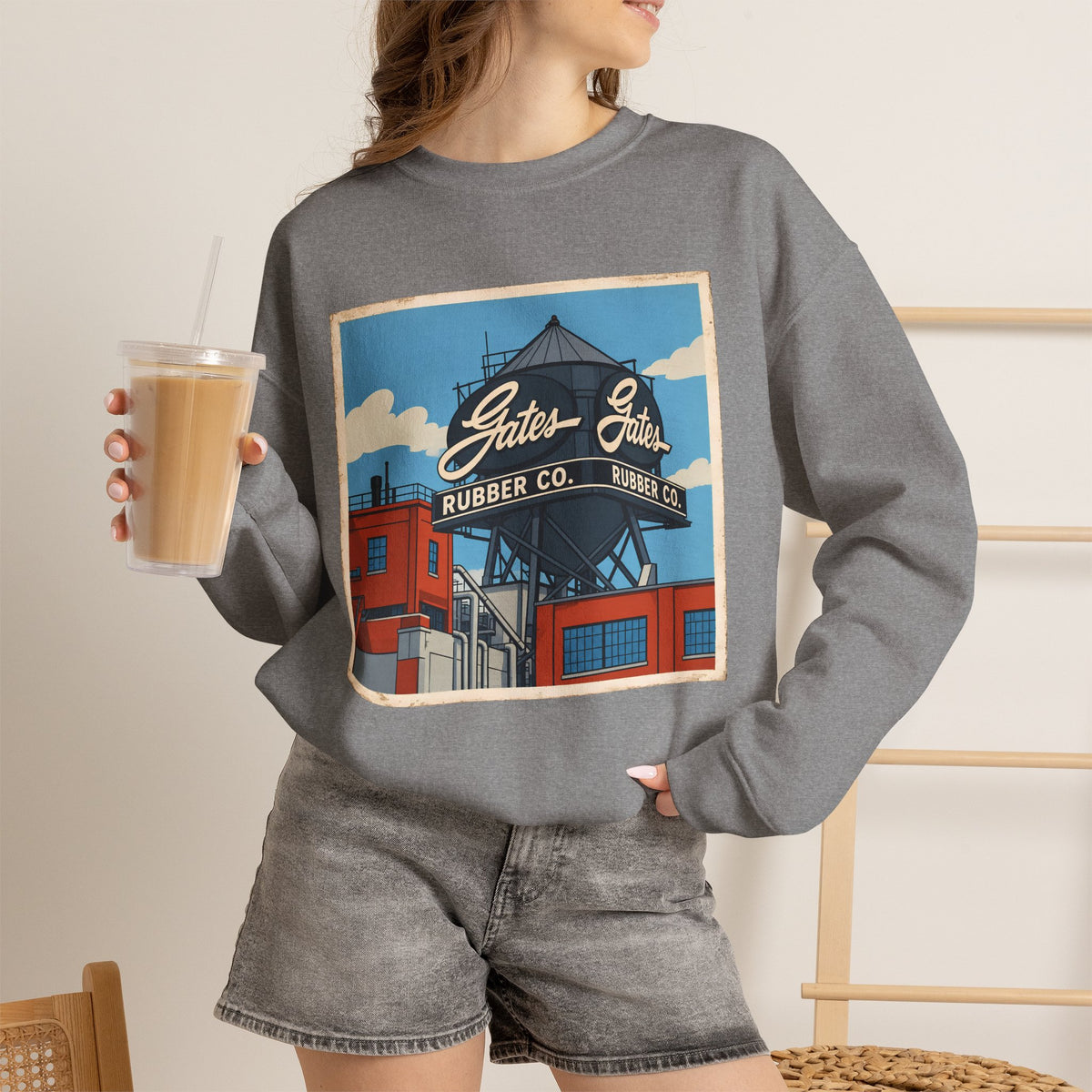 Gate's Rubber Company water tower - cartoon style | Native303 Sweatshirt